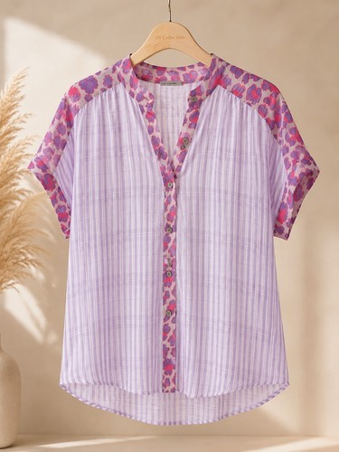 Curvy kurzarm bluse lila weiss - curvy,
