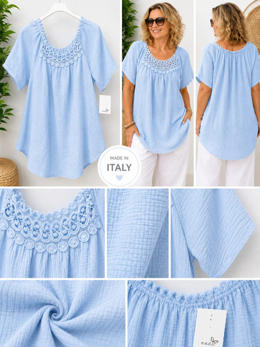 Musselin bluse damen hellblau - musselin,
