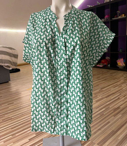 Damen bluse basic grün weiß - bluse,
