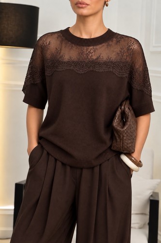 Damen pullover bluse spitze - bluse,