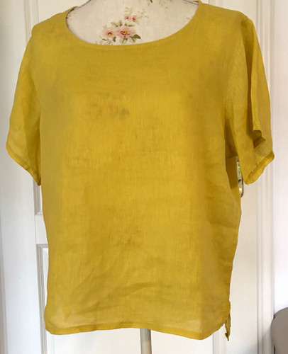 Damen leinen bluse l gelb - leinen,